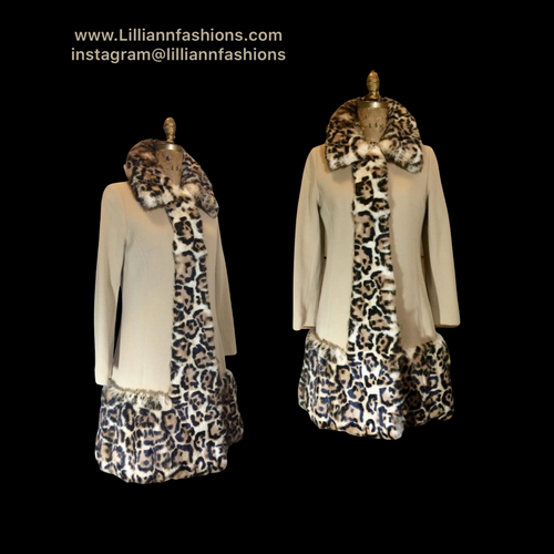 60s Lilli Ann Rabbit Leopard Print Coat---Pinup Real Rabbit Fur Printed with Leopard Mod Camel Princess S/M