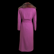 Load image into Gallery viewer, Vintage Women's Coat Pink Purple Full Length 90s 70s Cashmere Removeable Fur Collar Career Evening Out Pink Purple