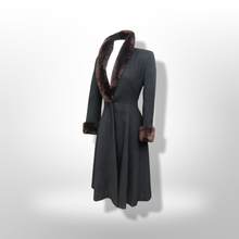 Load image into Gallery viewer, 50’s 60’s Vintage Wool Gray Princess Coat with Sheared Beaver Collar and Cuffs