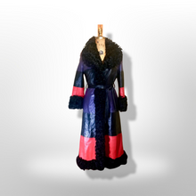 Load image into Gallery viewer, 70S Christian Dior Couture Leather Curly Mongolian Lamb Purple Red Horizontal Leather Coat Full Length Hippy Boho Penny Lane Princess