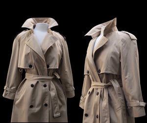 70’s 80’s Vintage Spy Coat Trench in Camel with Leather Detail