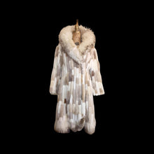 Load image into Gallery viewer, Women's Vintage Fur Coat- 70s Fur Patchwork Mink, Leather, Fox Fur Nature's Colors Mosaic Princess Ultra Warm Coat Long Rare