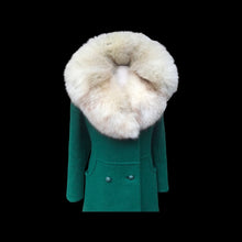 Load image into Gallery viewer, 60’s Green Wool Mod Princess  Coat with Norwegian Silver Fox Fur Collar