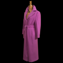 Load image into Gallery viewer, Vintage Women's Coat Pink Purple Full Length 90s 70s Cashmere Removeable Fur Collar Career Evening Out Pink Purple