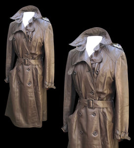 70’s Leather Trench Spy Brown Coat