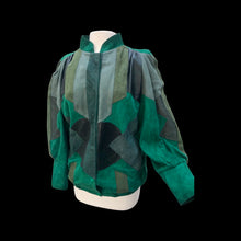 Load image into Gallery viewer, Vintage Mosaic Green Suede and Embossed Leather Dolman Sleeves Jacket