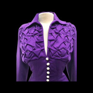 40’s LIlli Ann Documented Vintage Purple Suit Mint Rhinestone Purple Fit and Flared Two Piece Set Cashmere and Crystals