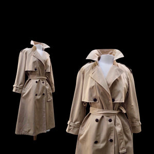 70’s 80’s Vintage Spy Coat Trench in Camel with Leather Detail