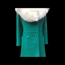 Load image into Gallery viewer, 60’s Green Wool Mod Princess  Coat with Norwegian Silver Fox Fur Collar
