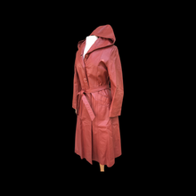 Load image into Gallery viewer, 70’s Hooded Leather Trench Spy Fit Flare Orange Brown Coat