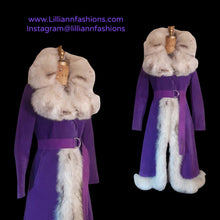 Load image into Gallery viewer, Vintage Women's Coat- Purple Suede 70s Silver Fox Fur Trimmed Princess Pinup Hippy Coat Afghan Penny Lane Almost Famous
