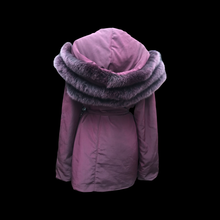 Load image into Gallery viewer, Light Waterproof Canadian Purple Coat with Ombré Purple Fox Fur and Hood