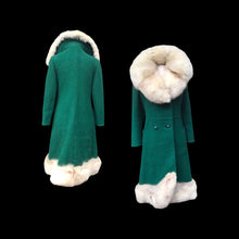 Load image into Gallery viewer, 60’s Green Wool Mod Princess  Coat with Norwegian Silver Fox Fur Collar