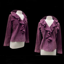 Load image into Gallery viewer, Suede Purple Shirt Jacket Ruffled Collar