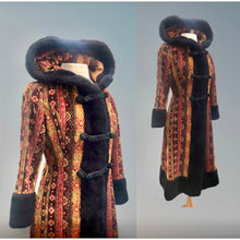 Load image into Gallery viewer, 70’s Hooded Carpet Tapestry Orange Red Princess Boho Russian Princess Penny Lane