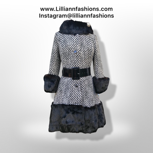 60’s Vintage LIlli Ann Wool Knit “Houndstooth” Princess Fur Trimmed Coat