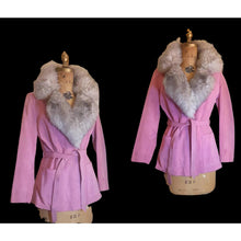 Load image into Gallery viewer, Rare Pink 70's Suede Vintage Women's Coat Jacket Shearling Fit Flare Princess Hippy Boho Penny Lane bubblegum Pink Pinup