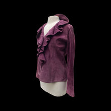 Load image into Gallery viewer, Suede Purple Shirt Jacket Ruffled Collar