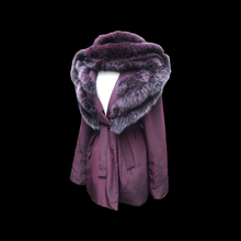 Load image into Gallery viewer, Light Waterproof Canadian Purple Coat with Ombré Purple Fox Fur and Hood