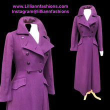 Load image into Gallery viewer, 60’s Purple coat full length wool military double breasted