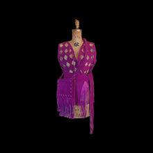 Load image into Gallery viewer, 70s Suede Couture Magenta Pink Fringe Cutout Vest, Belt, and Purse Set Flexible Size