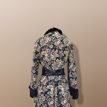 Load image into Gallery viewer, Vintage Tapestry and Carpet Coat Fur Trim with Matching Muff Purse Floral Victorian Inspired Boho