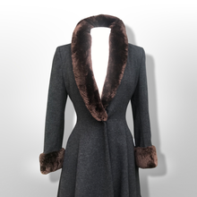 Load image into Gallery viewer, 50’s 60’s Vintage Wool Gray Princess Coat with Sheared Beaver Collar and Cuffs