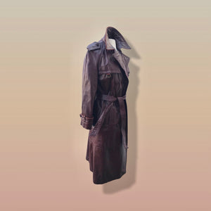 70s Coat Bergundy Oxblood Leather Trench Spy