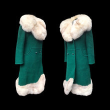 Load image into Gallery viewer, 60’s Green Wool Mod Princess  Coat with Norwegian Silver Fox Fur Collar