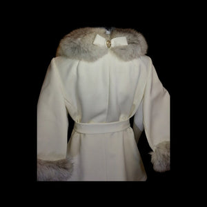 60 Mod White Lilli Ann Pant Suit Set Cape Sleeve Silver Norwegian Fox Fur Wedding Christmas Event