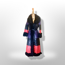 Load image into Gallery viewer, 70S Christian Dior Couture Leather Curly Mongolian Lamb Purple Red Horizontal Leather Coat Full Length Hippy Boho Penny Lane Princess