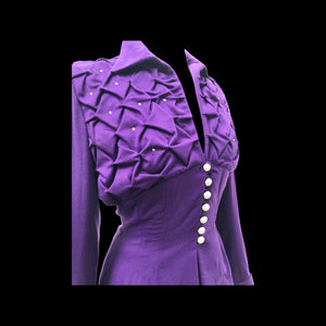 40’s LIlli Ann Documented Vintage Purple Suit Mint Rhinestone Purple Fit and Flared Two Piece Set Cashmere and Crystals