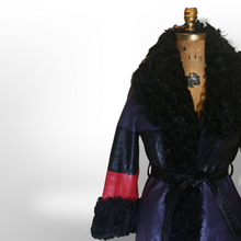 Load image into Gallery viewer, 70S Christian Dior Couture Leather Curly Mongolian Lamb Purple Red Horizontal Leather Coat Full Length Hippy Boho Penny Lane Princess