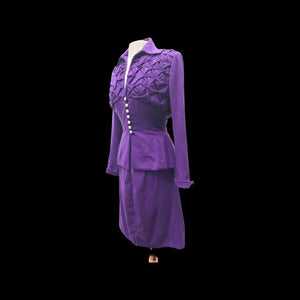 40’s LIlli Ann Documented Vintage Purple Suit Mint Rhinestone Purple Fit and Flared Two Piece Set Cashmere and Crystals