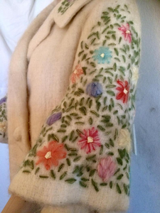 50’s Swing Coat Mohair Embroidered Flowers Floral Cape Sleeve 3/4 Bell Sleeve