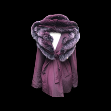 Load image into Gallery viewer, Light Waterproof Canadian Purple Coat with Ombré Purple Fox Fur and Hood
