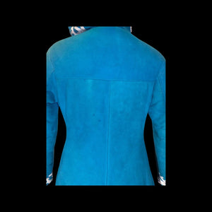Suede and Shearling Lamb Turquoise Blue and White Embroidered Afghan Coat Almost Famous Hippy Chic Penny Lane S/M Beatles British Invasion!