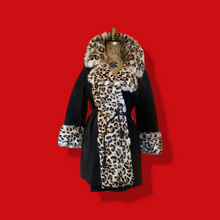 Load image into Gallery viewer, Vintage Women's Coat~ Lilli Ann London Mod 60s Suede Brown Leopard Printed Rabbit Fur Flexible Size, S,M,L Pinup Animal Print Princess