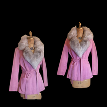 Load image into Gallery viewer, Rare Pink 70's Suede Vintage Women's Coat Jacket Shearling Fit Flare Princess Hippy Boho Penny Lane bubblegum Pink Pinup