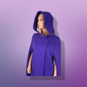 60’s 70’s Wool Royal Purple Cape Full Length Wool Hooded Cape