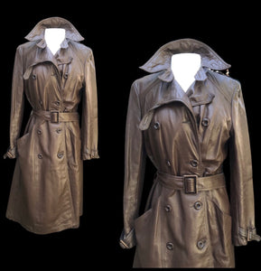 70’s Leather Trench Spy Brown Coat