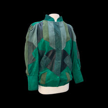 Load image into Gallery viewer, Vintage Mosaic Green Suede and Embossed Leather Dolman Sleeves Jacket