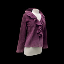 Load image into Gallery viewer, Suede Purple Shirt Jacket Ruffled Collar