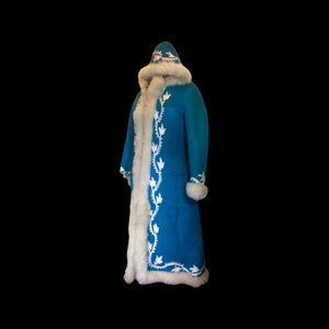 Suede and Shearling Lamb Turquoise Blue and White Embroidered Afghan Coat Almost Famous Hippy Chic Penny Lane S/M Beatles British Invasion!
