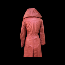 Load image into Gallery viewer, 70’s Hooded Leather Trench Spy Fit Flare Orange Brown Coat