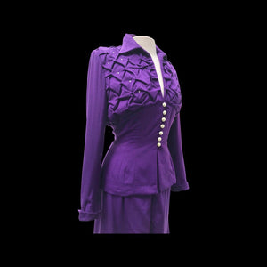40’s LIlli Ann Documented Vintage Purple Suit Mint Rhinestone Purple Fit and Flared Two Piece Set Cashmere and Crystals