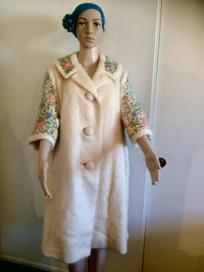 50’s Swing Coat Mohair Embroidered Flowers Floral Cape Sleeve 3/4 Bell Sleeve