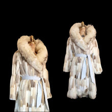 Load image into Gallery viewer, Women's Vintage Fur Coat- 70s Fur Patchwork Mink, Leather, Fox Fur Nature's Colors Mosaic Princess Ultra Warm Coat Long Rare