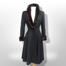 Load image into Gallery viewer, 50’s 60’s Vintage Wool Gray Princess Coat with Sheared Beaver Collar and Cuffs