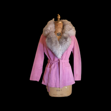 Load image into Gallery viewer, Rare Pink 70's Suede Vintage Women's Coat Jacket Shearling Fit Flare Princess Hippy Boho Penny Lane bubblegum Pink Pinup